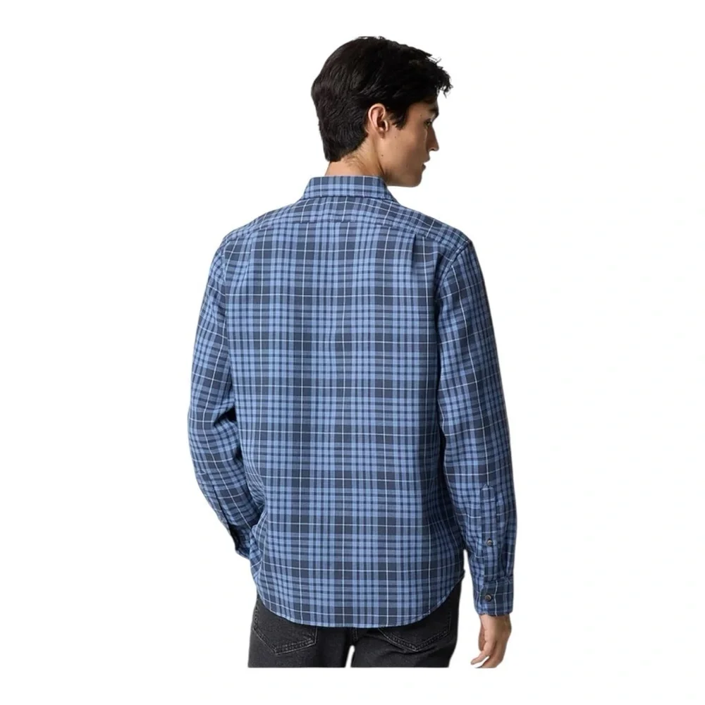NWT! J. Crew Navy Blue Sky Plaid Waffle Dobby Shirt. Size Large.